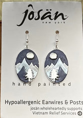 Sterling Silver Cool Toned Enamel Mountain & Tree Earrings